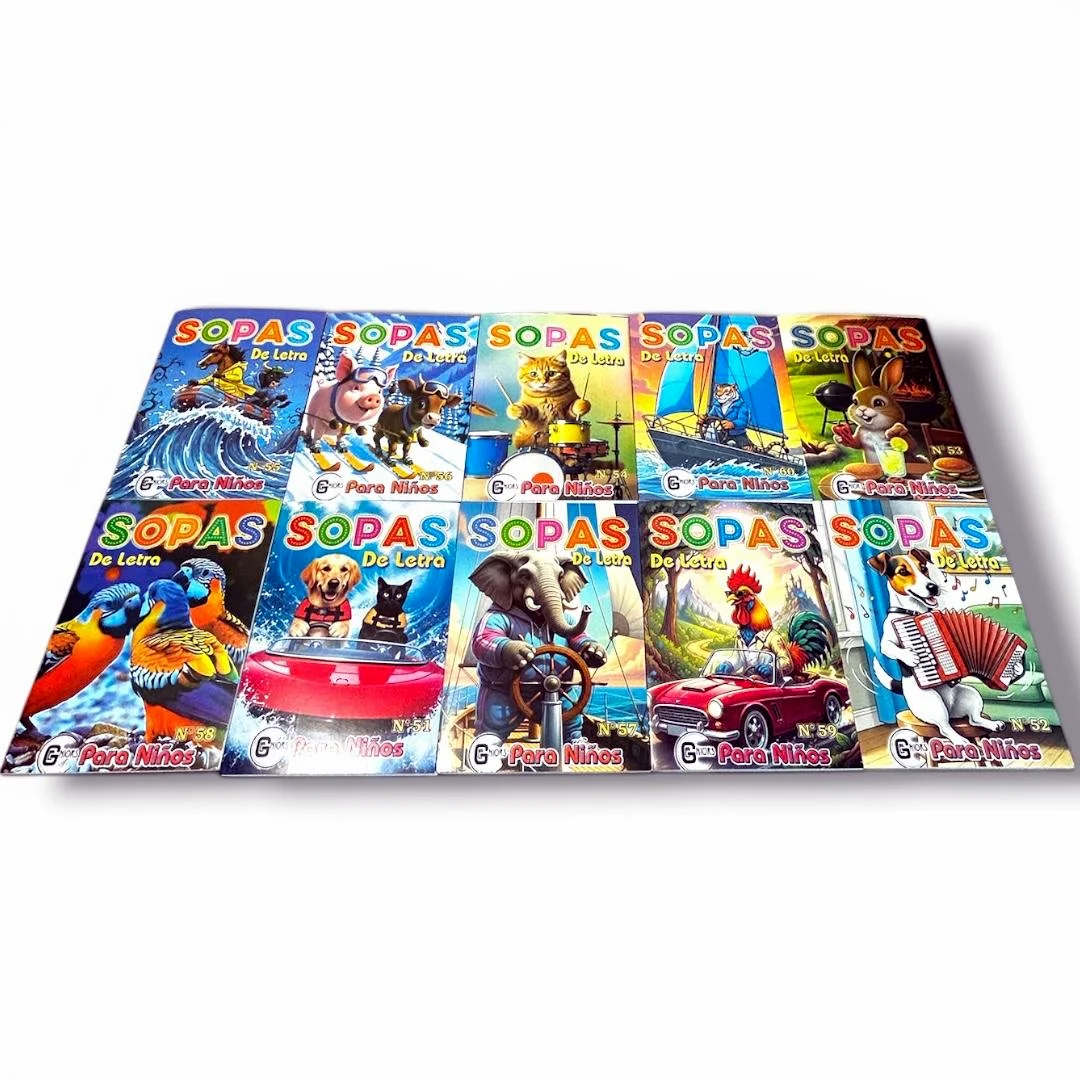 Pack 10 Sopas de Letras para Niños — 6 a 8 años · con dibujos · ideal regalo cumpleaños — KIOSTRO