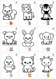 Dibujos de Animales para Colorear e Imprimir — Pack 24 Láminas PDF — vista 1